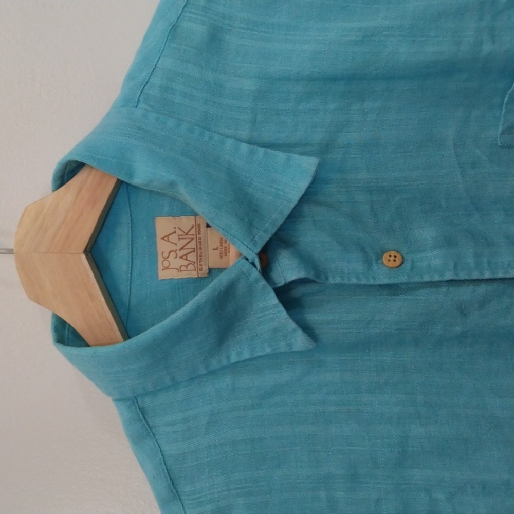 Jos. A. Bank Large Linen Mediterranean Blue Long Sleeve Summer Shirt